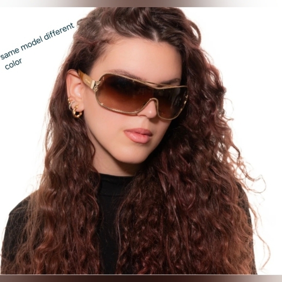 PRADA Women's Rimless shield sunglasses black silver Mono Rope Y2K SPR 1BC-1A1 - Picture 10 of 15